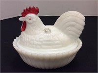Westmorland Milk Glass Chicken On A Nest Dish