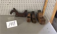 3 WOOD PLANES AND HANDSAW