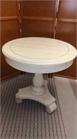 Circular End Table, wooden w/ an aged look. New