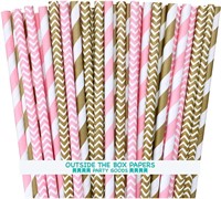 100 Pack Gold Pink White straws