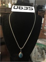 18IN STERLING CHAIN WITH TURQUOISE DROP