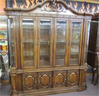 Antique Curved Glass 2 Pc Cabinet Hutch
