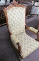 Antique Cushioned Rocker Carved Wood