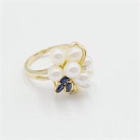 14k Yellow Gold & Pearl Ring Size 6 1/4