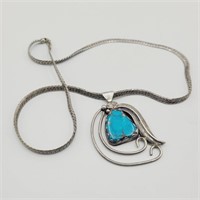 Signed SZ Turquoise Pendant