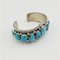 Signed T Sterling & Turquoise Cuff (56.4g)