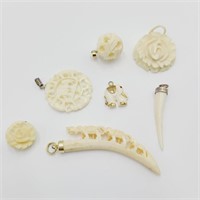 Carved Bone Pendants w/ Elephants