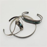 Three Silver & Turquoise Bracelets (39g)