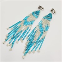 Blue Native American Style Fringe Earrings