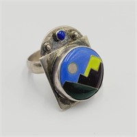 Signed Janet Inlaid Sterling Ring (18.6g)