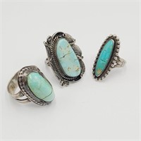 3 Turquoise Rings w/ Cracks