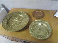 A Lot of 3 Embossed Brass Wall Chargers