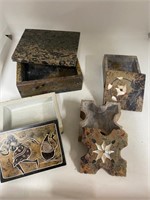 Vintage Set of 4 Jasper stone boxes