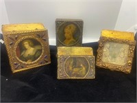 Four wooden jewelry boxes with portrait images