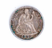 Coin 1891-S  Seated Liberty Dime in Almost Unc.