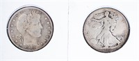 Coin 1913 Barber & 1916-D Waling Lib. Half Dollar
