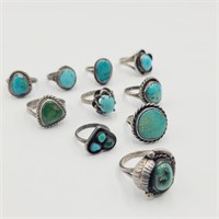 Lot of 10 Small Turquoise Rings (37.8 grams)
