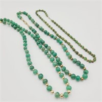 3 Green Stone Beaded Necklaces