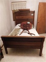 Antique Oak high back full bed with mattress and