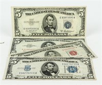 Coin (4) $5 Early Currency Notes