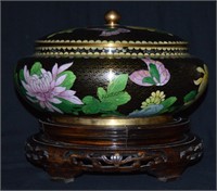Large Cloisonne Covered Bowl Butterflies Lotus