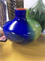 Large squat multi colored vase