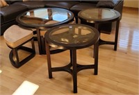 3 piece coffee/end table set, with foot stools.