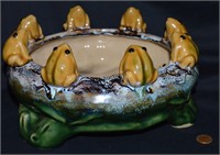Large Footed Pottery Planter With 8 Frogs!