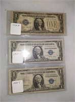 3 silver cert. dollar bills 1928, 1935, 1935