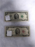 Two 2 dollar bills 1976 and 1953