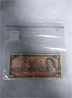 1 1954 canada two dollar bill