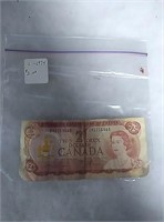 1974 Canadian 2 dollar bill