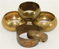 4 Etched Brass Bracelets plus 1 Cuff