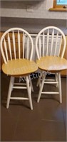 2 Maple two-tone swivel bar stools, seat height
