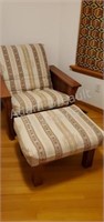 Oak frame chair and ottoman