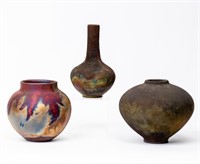 Lot of 3 Japanese Style Raku Vases