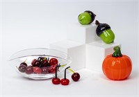 Glass Pumpkin / Acorns / Cherries & Steuben Bowl