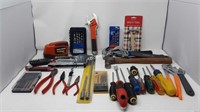 Bin Lot of Assorted Hand Tools & Drill Bits N
