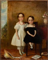 19th-century folk art portrait of siblings