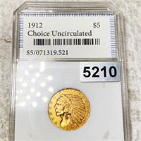 1912 $5 Gold Half Eagle PCI - CHOICE UNC