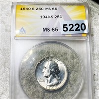 1940-S Washington Silver Quarter ANACS - MS65