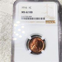 1916 Lincoln Wheat Penny NGC - MS 62 RB