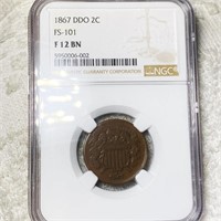 1867 DDO Two Cent Piece NGC - F 12 BN FS-101