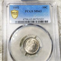 1892 Barber Silver Dime PCGS - MS63