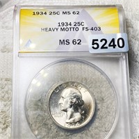 1934 Washington Silver Quarter ANACS - MS62 FS-403