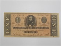 1864 CONFEDERATE ONE DOLLAR BILL