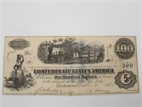 1862 CONFEDERATE 100 DOLLAR BILL