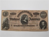 1864 CONFEDERATE 100 DOLAR BILL