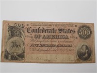 1864 CONFEDERATE 500 DOLLAR BILL