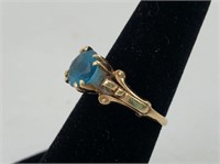 24k Gold Ring With Blue Cut Gemstone